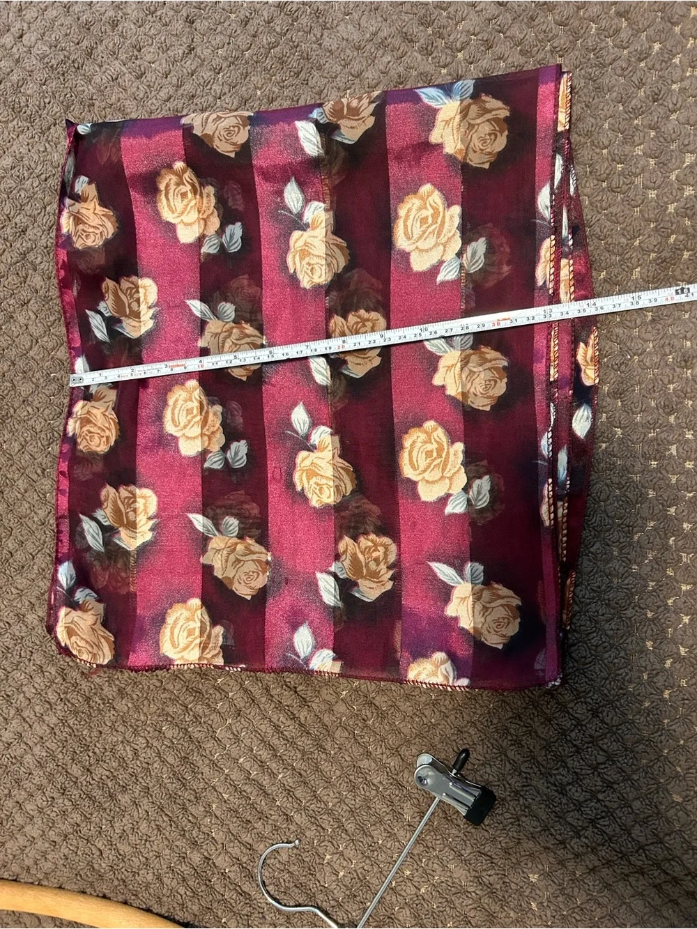 Sheer Floral Scarf - Burgundy and Beige